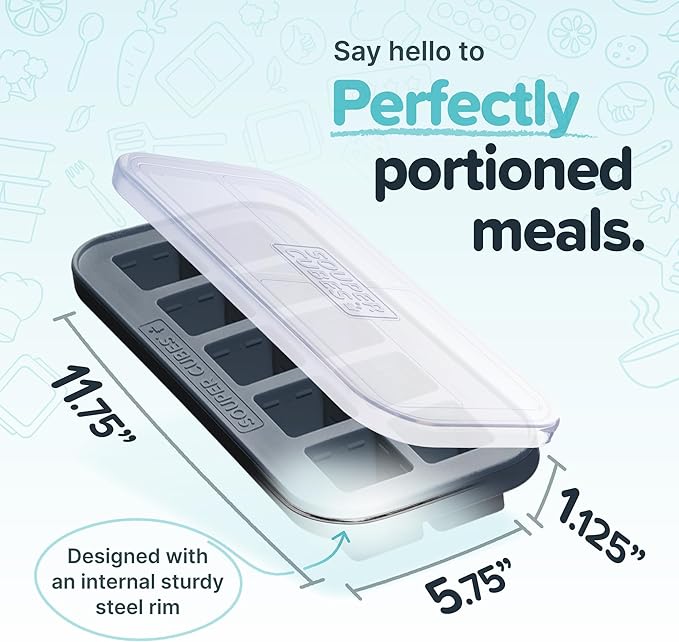 Souper Cubes 2 Tbsp. Silicone Freezer Molds - Perfect for Storing Garlic, Herbs, Ginger, Pesto, Tomato Paste, Lemon Juice, Purees and More - Silicone Baby Food Freezer Tray - Charcoal – 1-Pack