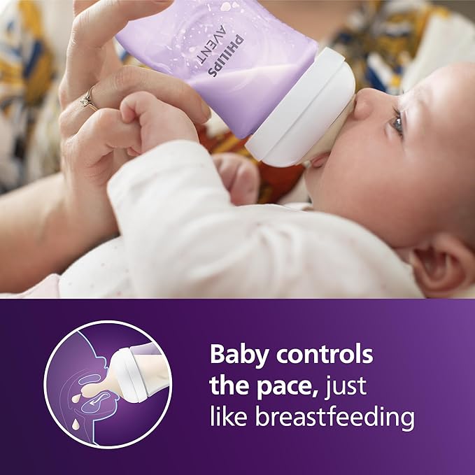 Philips Avent Natural Baby Bottles with Natural Response Nipples (Medium Flow, Flow 3), 9oz, Purple, 4-Pack, SCY903/34