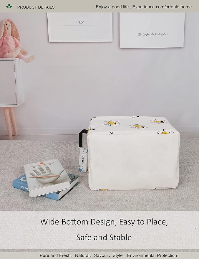 Rectangular Folding Laundry Basket, waterproof Canvas Basket,gift basket,Suitable for children's room,Office,Clothes,Toys Storage(Bee)