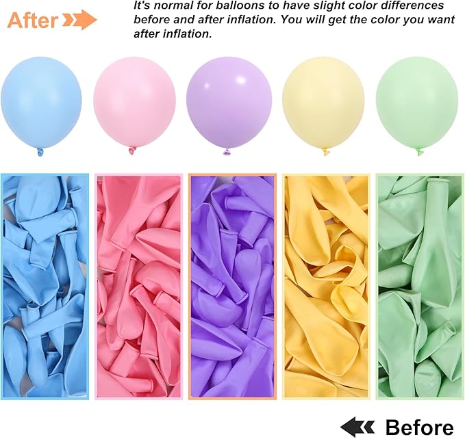 RUBFAC 129pcs Pastel Balloons Different Sizes 18 12 10 5 Inch, Macaron Rainbow Latex Balloon Arch Kit for Baby Shower Birthday Party Gender Reveal Garland Decoration