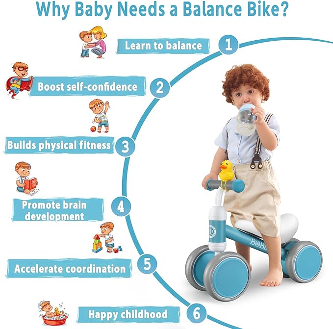 Baby Balance Bike Toys for 12-36 Months Kids Toy Boy and Girls Gifts Toddler Best First Birthday Gift Children Walker No Pedal Infant 4 Wheels Bicycle (Classic, Light Blue)