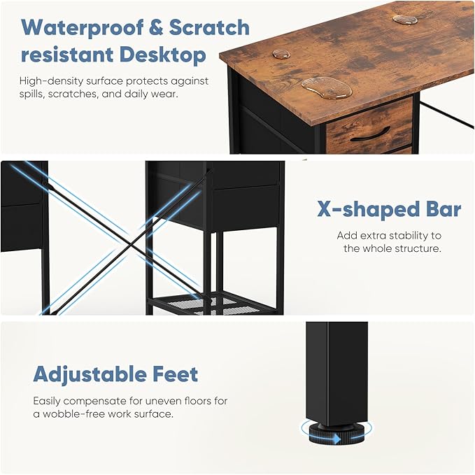 Sweetcrispy Computer Desk with Drawers, 55 Inch Home Office Bedroom Table with - Image 5