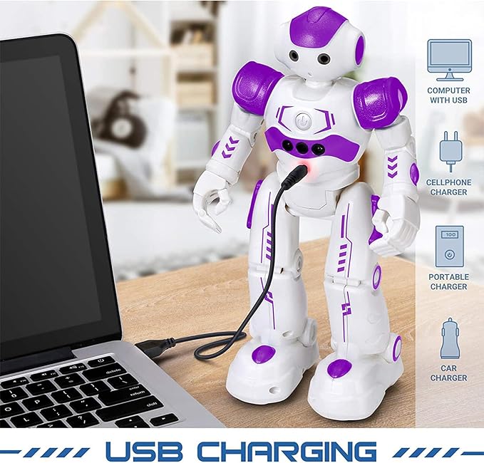 KingsDragon RC Robot Toys for Kids, Gesture & Sensing Programmable Remote Control Smart Robot for Age 3 4 5 6 7 8 Year Old Boys Girls Birthday Gift Present,Purple