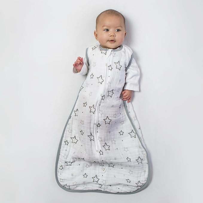 Amazing Baby Cotton Muslin Sleeping Sack, For Baby Boy or Girl, Wearable Blanket with 2-way Zipper, Stars, Sterling, Large (12-18 Month)