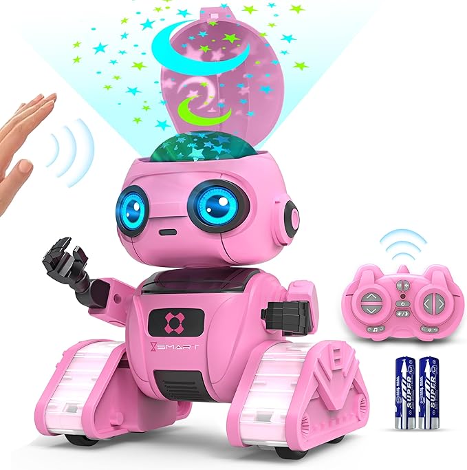 Robot Toys for Boys and Girls, Rechargeable Remote Control Robot with Auto-Demonstration, Light Projection, Dance Moves, Music, and Gesture Sensing –Toy Robot Gifts for 3,4,5,6 year old Girls (Pink)