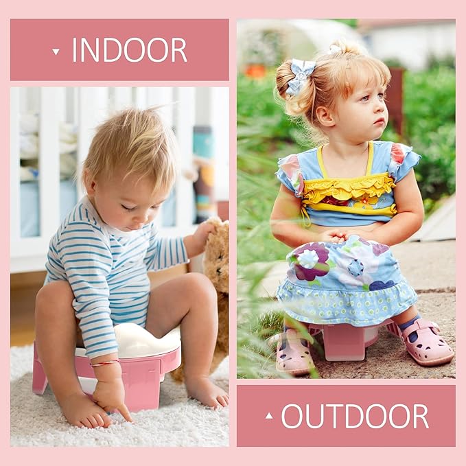 MCGMITT Portable Potty Seat for Kids Travel - Foldable Training Toilet Chair for Toddler Girls with Storage Bags for Outdoor and Indoor Easy to Clean(Pink)