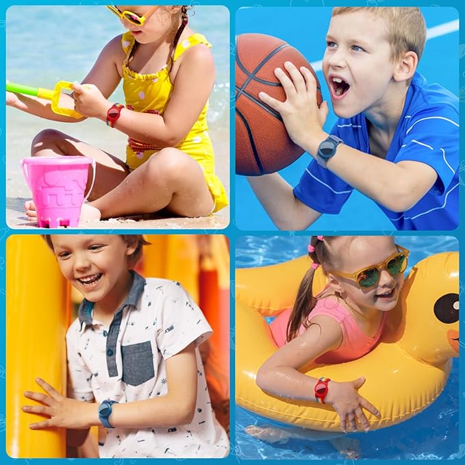 Waterproof Air Tag Bracelet for Kids (2 Pack), Soft Nylon Hidden Air Tag Wristband Full Cover Lightweight GPS Tracker Holder Compatible with Apple AirTag Band for Toddler Child (Deep Rainbow/Blue)