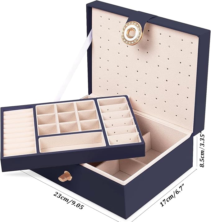 Womens Earring Jewelry Box for Girls Jewelry Earring Organizer Box Earring Holder Organizer for Girls Jewelry Organizer Earring Boxes for Women Girls Stud Earring Organizer Jewelry Box Navy
