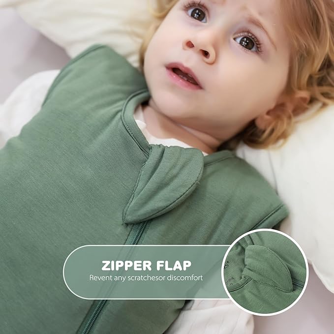 Mosebears Unisex Baby Sleep Sack 1.0 TOG, Supersoft Rayon Made from Bamboo Wearable Blanket with 2-Way Zipper (Dark Green,18-36 Months)