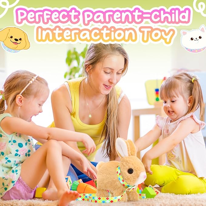 Tagitary Plush Toys Bunny Electronic Toy with Sounds,Wiggling Ears,Hopping,Twitching Mouth and Nose, Interactive Rabbit Toy for Kids with Leash,Easter Birthday Gift for Toddlers Kids