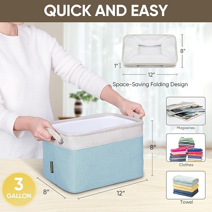 BALEINE 1 Pack Fabric Storage Bins for Shelves, Linen Storage Baskets for Organizing, Decorative Closet Bins for Clothes, Home (Skyblue, 12"x8"x8")