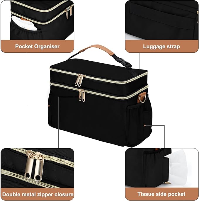 Breastmilk Cooler Bag with 6 Ice Pack, Wearable Breast Pump Bag Compatible with Willow, Elvie, Medela & Momcozy M5/S12 Pro Pumps & Accessories for Work, Travel and Family Use Black