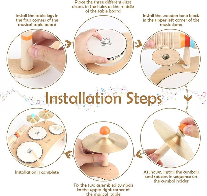 Kids Drum Set for Toddlers 3+, 8 in 1 Montessori Musical Instruments - Wooden Musical Toys for Baby Easter Christmas Birthday Gifts for Preschool Learning Music for Boys Girls Age 3 4 5 6