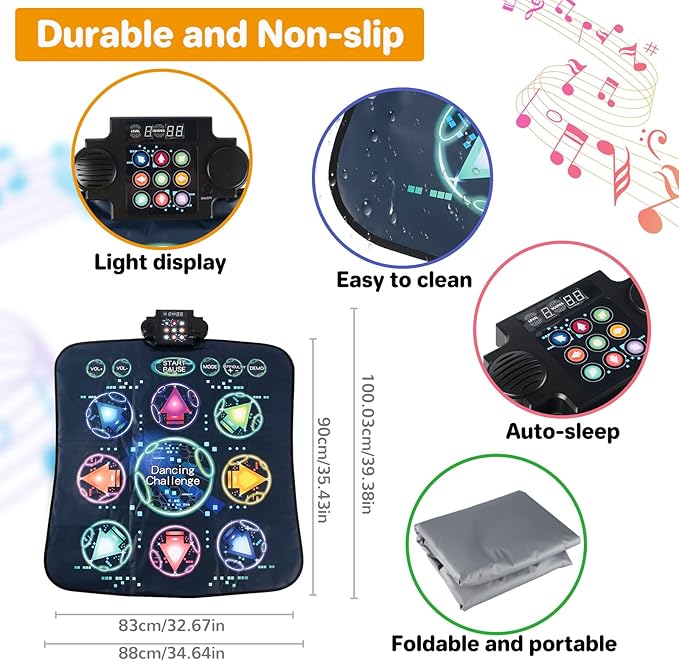 Dance Mat, Electronic Dance Mixer Rhythm Step PlayMat,Dance pad Game Toy for Girls Boys,Christmas/Festival/Birthday Gift for Kids, Built-in Music,24 Challenge Levels,Age 3-4 6 7 8 9 10 11 12+ Year Old