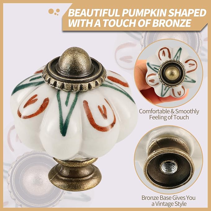 Ivory Pumpkin Knobs 2 Pack Ceramic Cabinet Knobs Vintage Drawer Pulls - Image 3