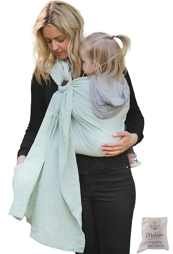 Baby Sling Carrier – Breathable 100% Cotton Wrap for Infant Support, Ring Sling Baby Carrier – Adjustable Muslin Fabric, Light Green Baby Carrier Newborn to Toddler – Soft Chest Hold for Travel