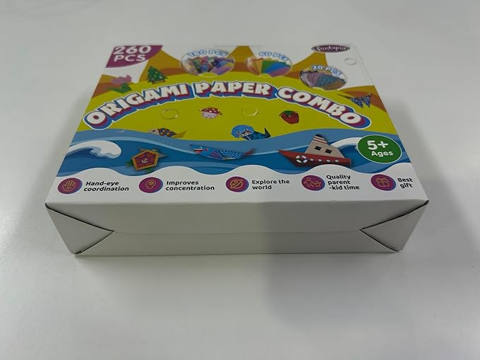 Origami Kit for Kids Ages 5-8 8-12, 260 Sheets Origami Paper with 99 Patterns and Guiding Book, Funtopia DIY Craft Art Projects Supplies for Boys Girls, Travel School Vacation Activities Toy