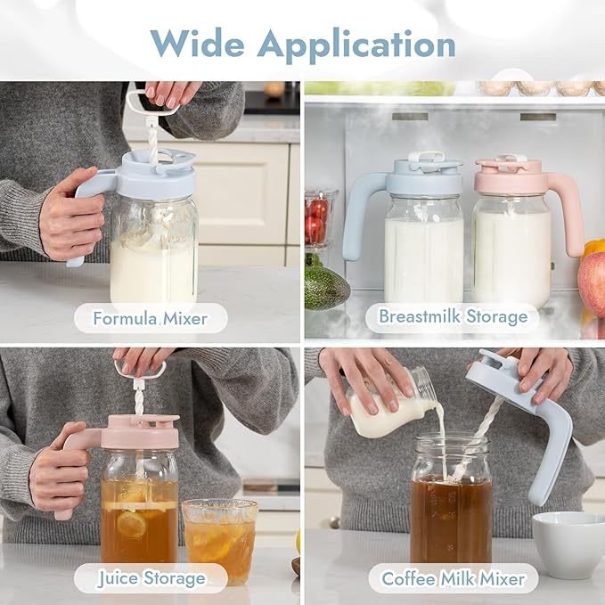 Papablic 32oz Formula Mixing Pitcher Lid, Breastmilk Pitcher Mixing Handle & Flip Locking Spout for Mixing Formula/Breastmilk/Protein Powder/Coffee, Blue