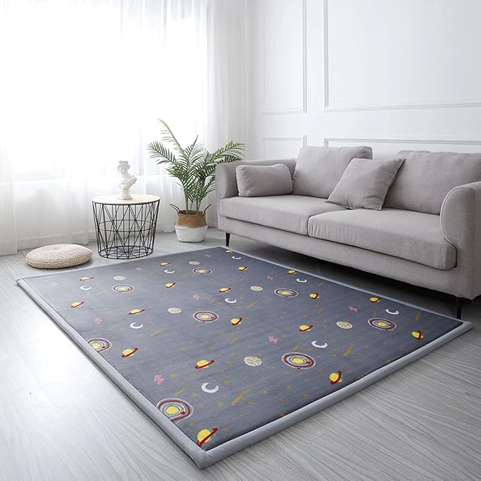 Loartee Coral Velvet Area Rug - 1" Thick Memory Foam Baby Play Mat, Washable Toddler Carpet, Home Decor for Living Room, Nursery, Kids Bedroom, Astral Gray, 4'11"x4'11"