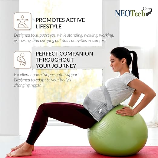 NeoTech Care Pregnancy Support Maternity Belt, Waist/Back/Abdomen Band, Belly Brace (Size XL, Grey Color)
