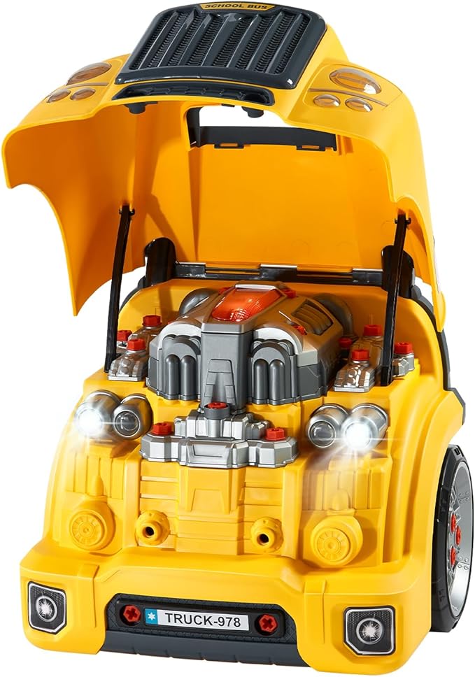 VEVOR Engine Toy, 60 Pieces, Kids Mechanic Car Repair Set with Removable Parts, Lights and Sounds, Steering Wheel and Horn, Kids Mechanic Workshop Set for Toddler Ages 3 Years and Up, Yellow