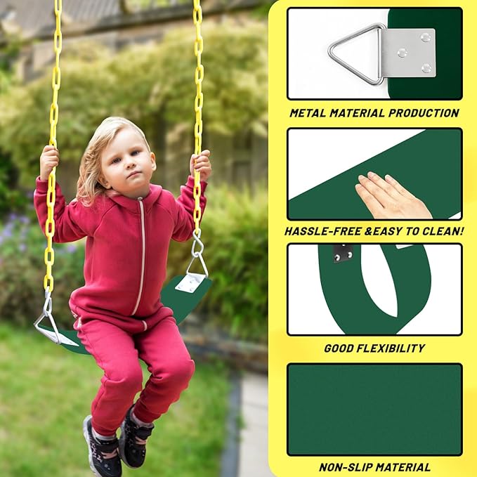 Swing Set for Kids with 66” Chain-Play Swing for Adults with Stainless Steel Mental Taiangle Ring-Suitable for Family Backyard-Play Swing Set (AB010002-7)