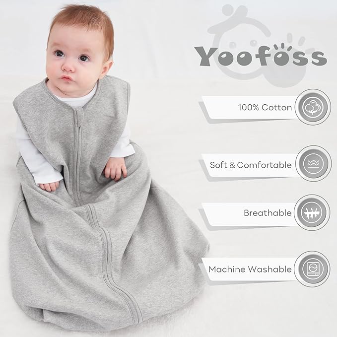Yoofoss Baby Sleep Sack 6-12 Months 100% Organic Cotton 0.5 TOG Baby Sleeping Bag 2-Way Zipper Toddler Wearable Blankets 3 Pack Breathable Lightweight (Medium)