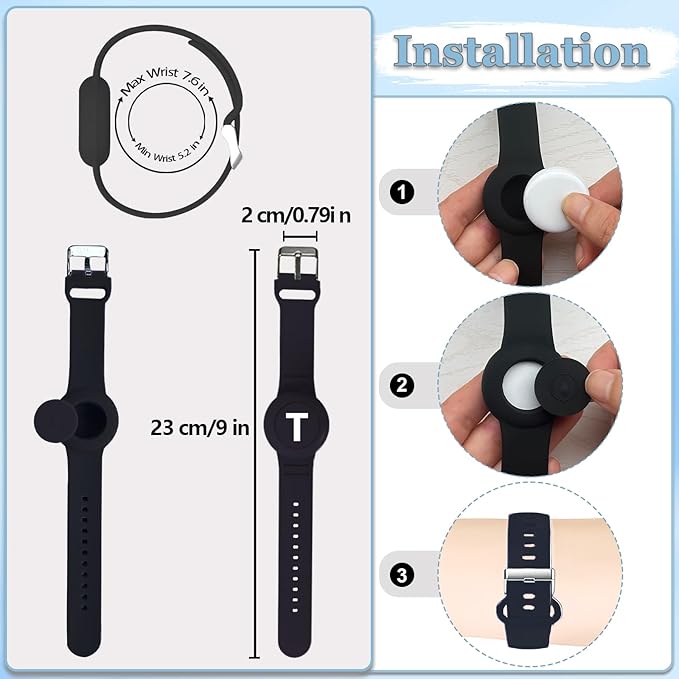 Waterproof Bracelet for AirTag Kids, Personalized Initial Letter Hidden Holder Compatible with Air Tag, Silicone Case for Airtag Adjustable Anti-Lost GPS Tracker for Toddler Child Elder, T