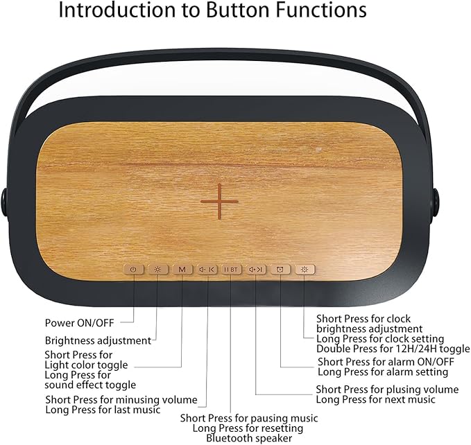 LOVME Alarm Clock Bluetooth Speaker for Bedroom, Bluetooth Stereo Sound Speaker, Fast 15W Wireless Charger, Dimmer, Night Light for Heavy Sleepers, Gift Set, Bedside(Khaki)