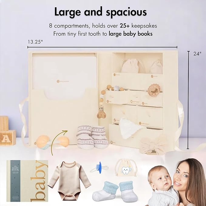 Estienne Large Light Yellow Modern Baby Keepsake Box - Memory Box for Baby Girl & Boy, Gift-Ready Keepsake Storage Box with Lids