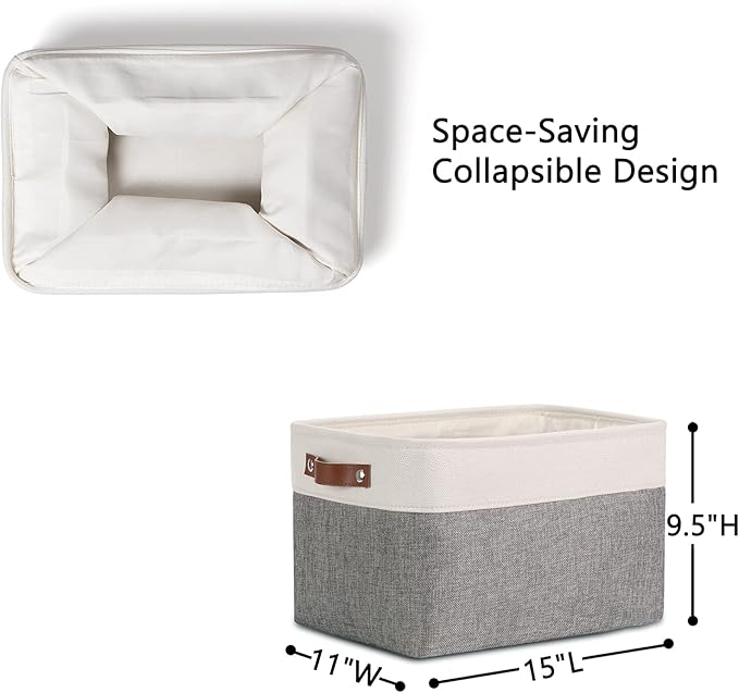 DULLEMELO Storage Baskets for Organizing, Rectangular Fabric Storage Bins Collapsible, Perfect for Shelves, Closets, Empty Gift Baskets (3-Pack Medium-15 inch X 11 inch X 9.5 inch , White&Grey)