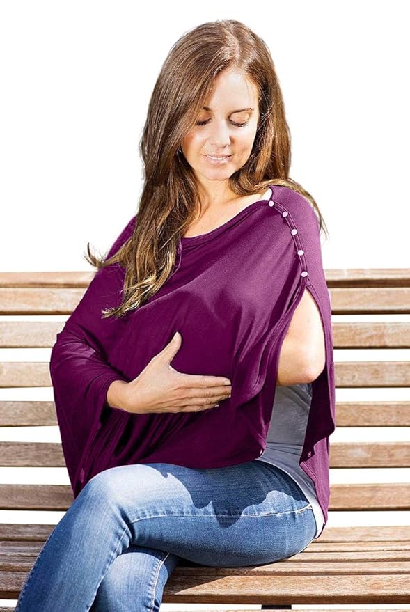 Byrd & Blume Maternity Nursing Cover Breathable Lightweight Breastfeeding Cover Wrap Shawl Scarf Poncho Full 360 (Aubergine, One size)