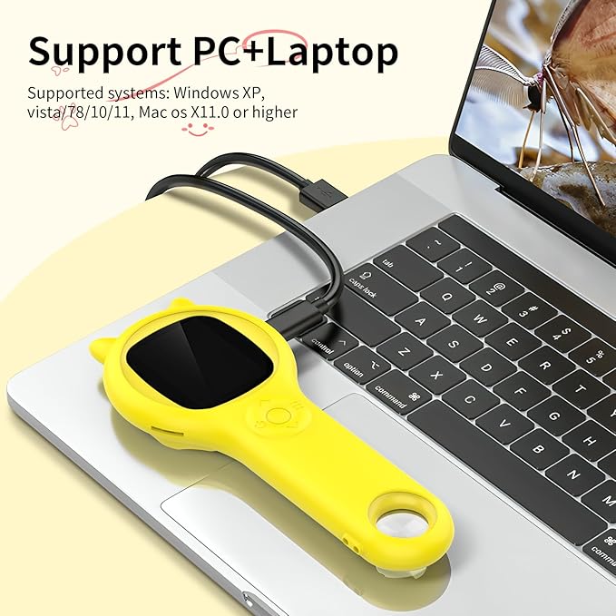 Kids Magnifying Glass Educational Science Kit - Mini LED Pocket Microscope for Kids(5-10 Years) - Durable Design - Ideal Gift for Girls (Yellow)