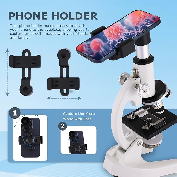 Microscope for Kids & Adults,40X-2000X Magnification.Equiped with Slides Set & Phone Adapter,Suitable for Students School Labs and Home Education(White)