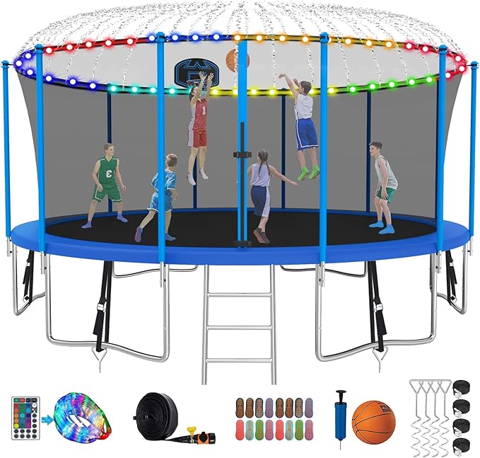 SKYUP Tranpoline 1500LBS 16 15 14 12 10 8 FT Tranpoline for 7-10 Kids and Adults, Windproof Outdoor Tranpoline with Enclosure Net, Basketball Hoop, Easy to Install & Last Long - ASTM Approved