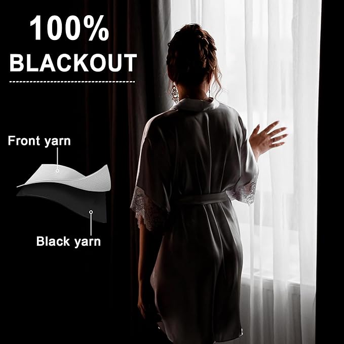 XWZO 100% Blackout Curtains 45 Inches Long with Tiebacks- Privacy Protection & Noise Blocking Rod Pocket Window Draperies with Black Liner for Bedroom/Living Room, Dark Grey, W52 x L45, Set of 2