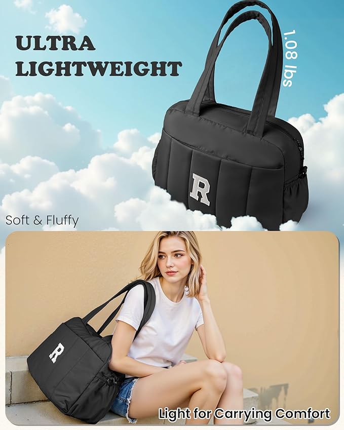 Women Duffle Bag with Initial, Personal Item Travel Bags，Gifts for Niece-Gym Bag with Wet Pocket，Lightweight Travel Bags Personalized Tote with Makeup Pouch