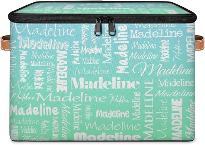 Custom Storage Basket with Name, Personalized Storage Bins with Zipper Lid, Foldable Fabric Storage Box Large capacity with Handle Bright Green Blue