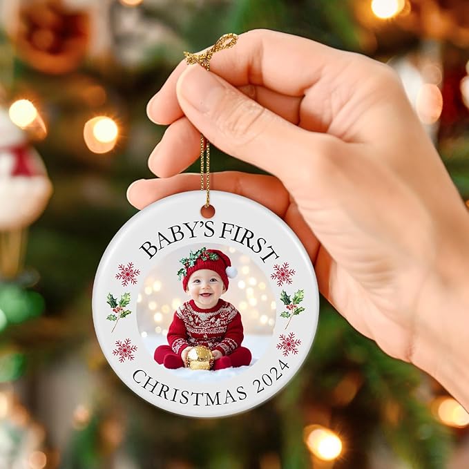 Baby's First Christmas Ornament 2025, Personalized Photo Ornaments for Christmas Tree, Custom Name Keepsake Ornament for Newborn, New Baby Gift, Xmas Tree Decoration