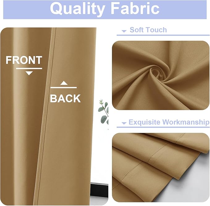 Simplebrand Ava Gold Short Blackout Curtains for Bedroom 45 Inches Long 2 Panels Set, Solid Thermal Insulated, Energy Saving Window Treatment Curtains Blackout Drapes, W40 x L45 Inch, Gold