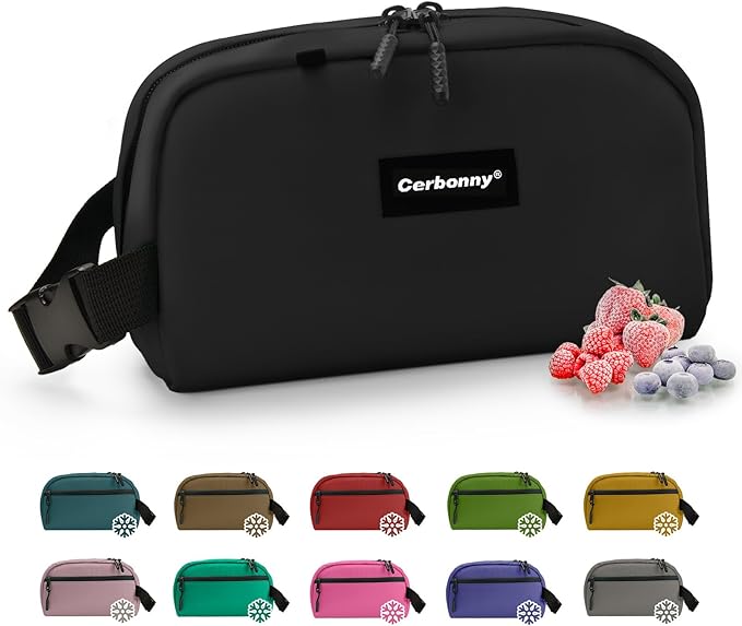 CERBONNY Small Cooler Bag Freezable Lunch for Work School Travel,Leak-proof Bag,Small Insulated For Kids/Adults,Freezer Bags,Freezable Snack Bag,Mini Fit Yogurt Black