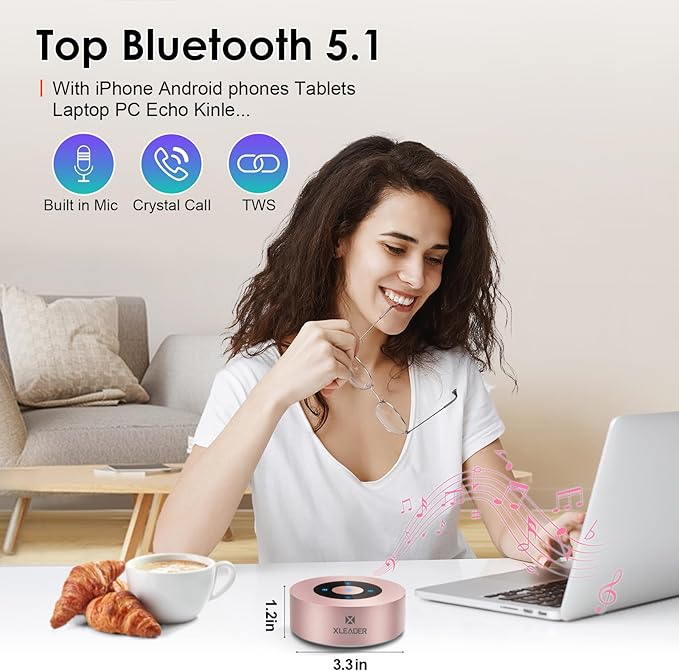 XLEADER Mini Bluetooth Speaker (Gift Box Packed) Portable Speakers Bluetooth Wireless with Micro SD/Mic/Aux Input, Touch Screen, 12H Playtime, Cute Pink Small Speaker for iPhone Laptop Shower Office