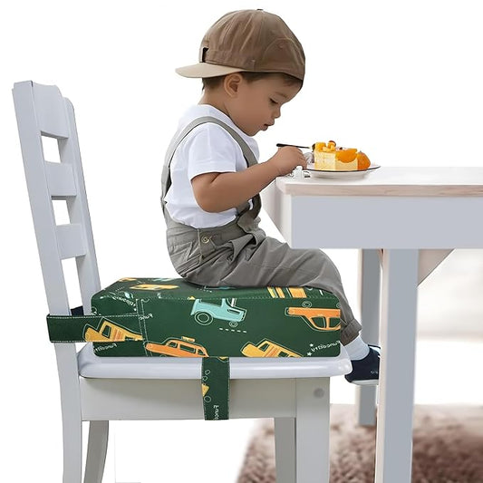 Toddler Booster Seat for Dining Table, Portable Booster Seat for Kitchen Chair, 4 Inch High-Density Foam Cushion with Adjustable Safety Straps and Non-Slip Bottom, Perfect for Kids Travel and Daily