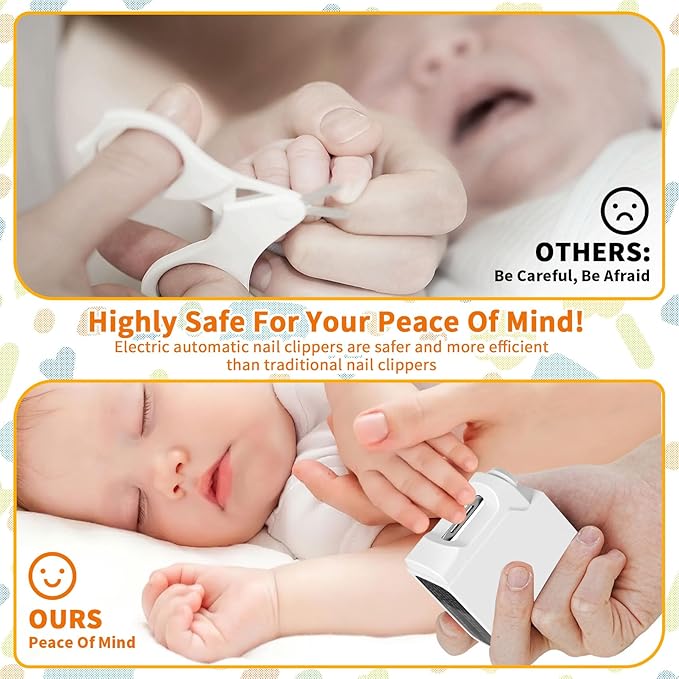 Electric Nail Clipper, Electric Baby Nail Clipper with LED Light and Nail Clip Storage, USB Rechargeable Safety Fingernail Trimmer for Baby, Kids, Seniors