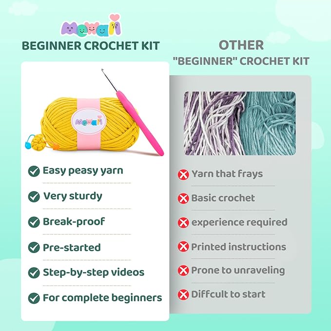 Mewaii Crochet Kit for Beginners Level 2 with 40% Extra Eco-Friendly Pre-Started Easy Yarn, Step-by-Step Video Tutorials for Adults and Kids (Summer Duck)