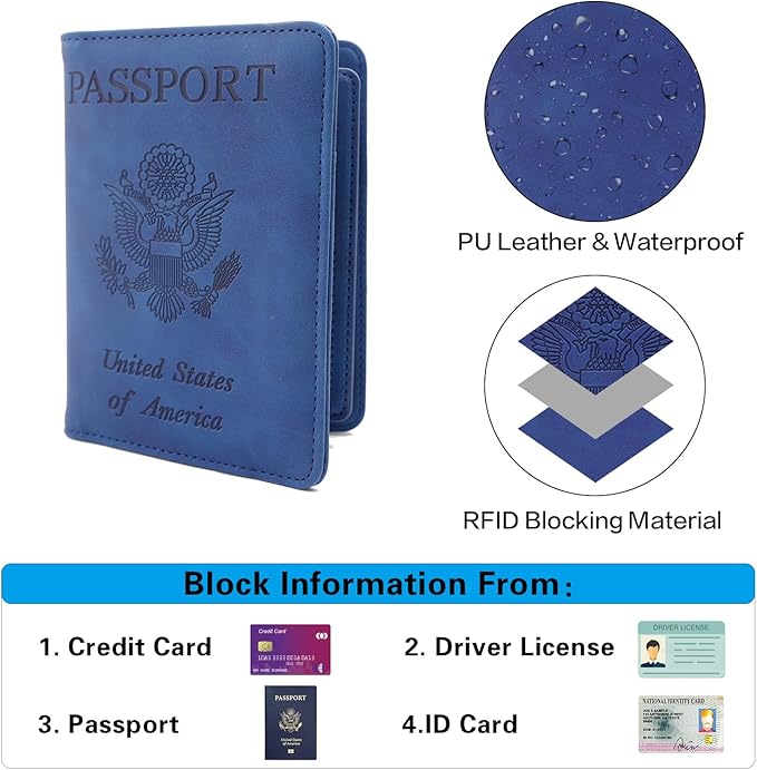 Melsbrinna Rfid Passport Holder for Travel women/Men, Cute Passport Wallet Rfid Blocking Card Slots, Rfid Passport Cover/CaseTravel Wallet, Passport Book Holder (1, Blue5)
