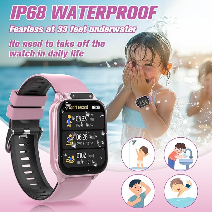 Smart Watch for Kids 1.85" with Fitness Tracker, Sleep Monitor, 22/100+ Sport Modes, DIY Dial, IP68 Waterproof, Step Counter, Heart Rate, Camera, with/Without APP, Gift for 3-12 Years Old Girls