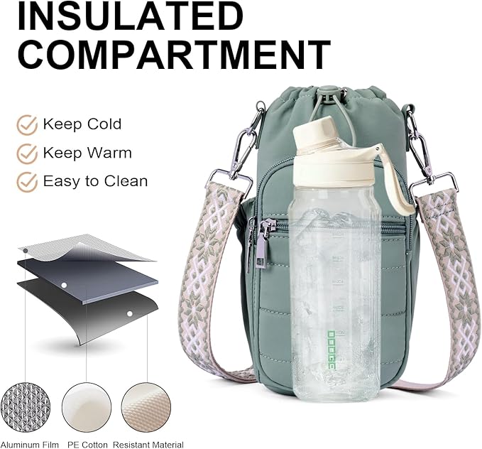 Water Bottle Bag 40 oz Crossbody Holder for Walking Hiking Insulated Carrier Purse with Adjustable Strap