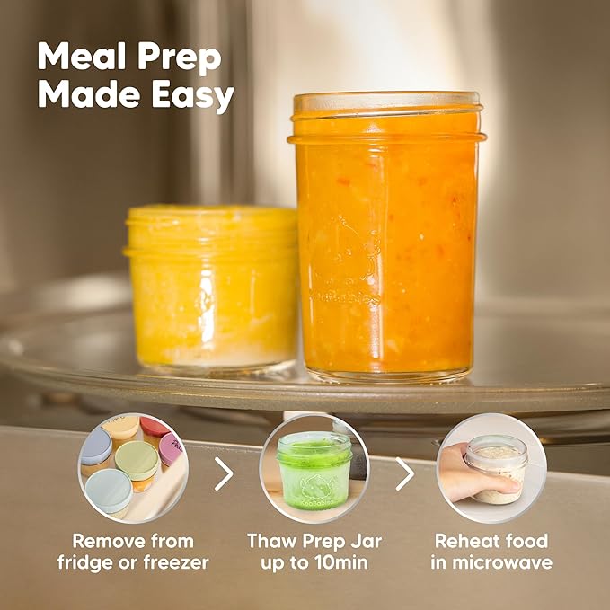 KeaBabies 4pk 8oz Glass Baby Food Containers with Lids - Leak-Proof, Microwavable Small Glass Jars, Baby Purees & Toddler Snack Storage Containers, BPA-Free, Dishwasher & Freezer Safe (Kea)