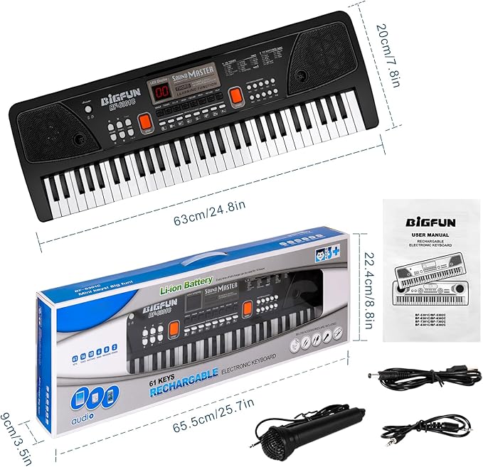 M SANMERSEN Piano for Kids with Microphone, Keyboard Piano for Beginners Electronic Keyboard 61 Keys with Dual Speakers/LED Display/AUX-in Jack/Music Stand Piano Toys for Boys Girls Ages 3-12